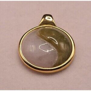 14K Gold White And Green Jade Yin & Yang Pendant 22.23 MM Diameter